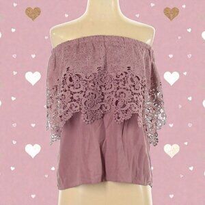 Charlotte Russe Mauve Lace Ruffle Strapless Boho Top | Size XS